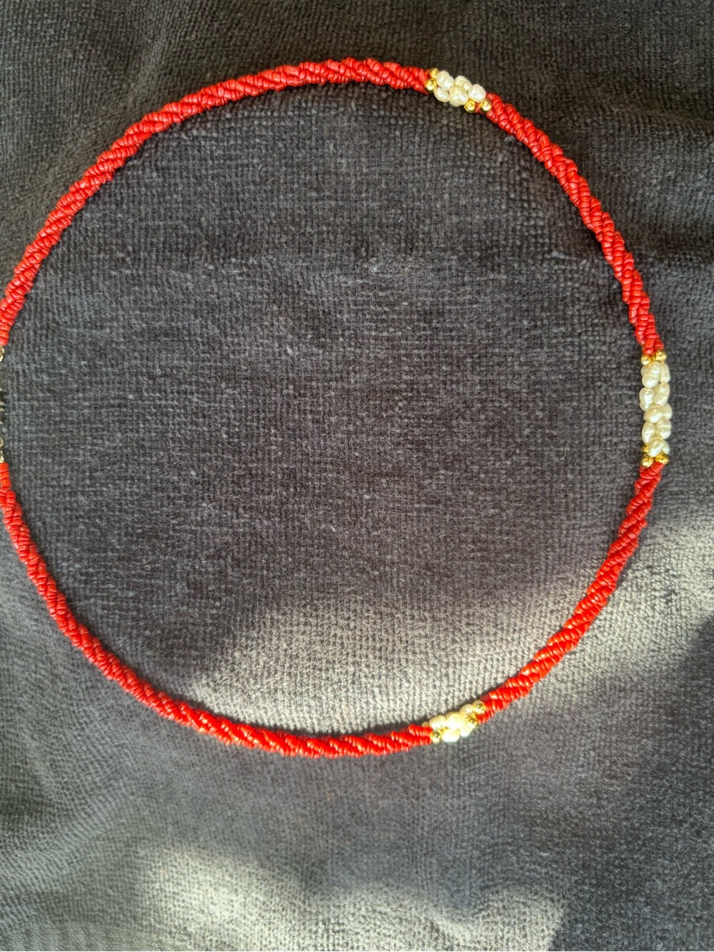 Vintage Handmade Red Coral Beaded Necklace w/Freshwater Pearl accents